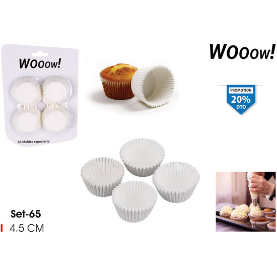 SET 65 MOLDES REPOSTERÍA DESECHABLE BLANCO WOOOW image 0