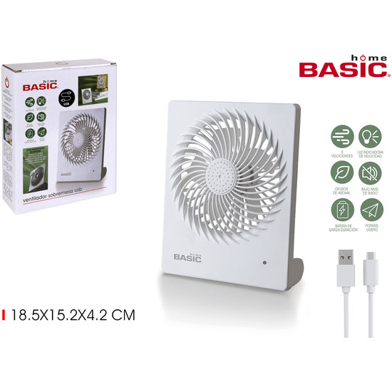 VENTILADOR SOBREMESA 3.7W CARGA USB BASIC HOME image 0