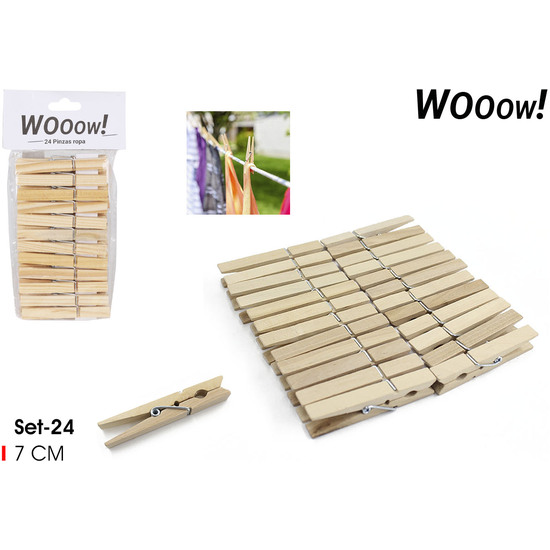 SET 24 PINZAS MADERA ROPA WOOOW image 0
