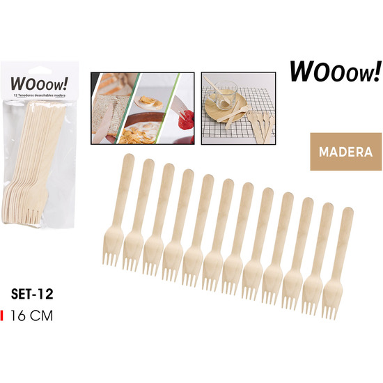 SET12 TENEDORES DESECHABLES MADERA-WOOOW image 0