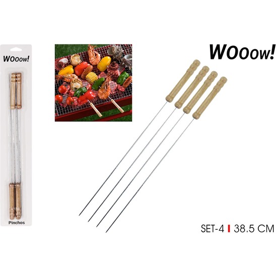 SET 4 PINCHOS METAL M/MADERA 38.5CM WOOOW image 0