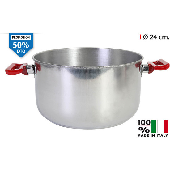 HIGH STOCKPOT NO LID 2 RED HANDLES 24CM image 0