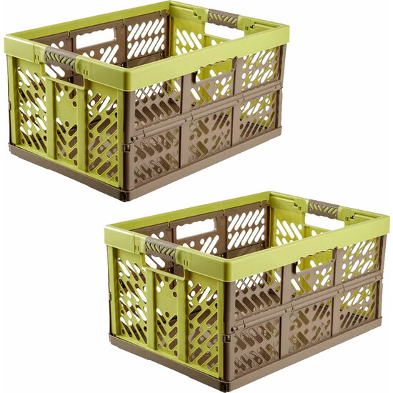 KEEEPER 2X ROBUSTAS CAJAS PLEGABLES CON MANGOS SUAVES, 54 X 37 X 28 CM, 45 L, BEN, VERDE/MARRÓN image 0