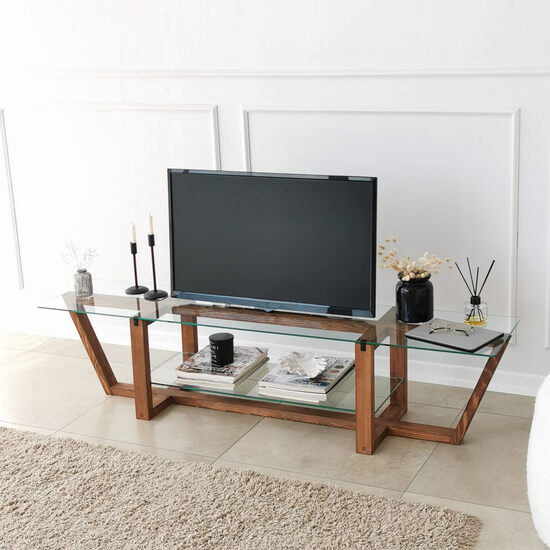 MESA TV,100% VIDRIO TEMPLADO , COLOR NOGAL image 3