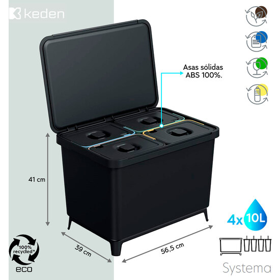 SISTEMA DE CLASIFICACIÓN DE RECICLAJE 4 X 10L KEDEN image 1