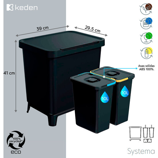 SISTEMA DE CLASIFICACIÓN DE RECICLAJE 2 X 10 LITROS KEDEN image 1