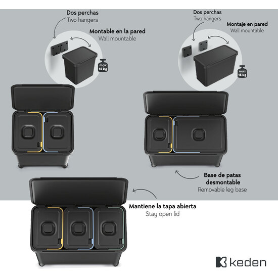 SISTEMA DE CLASIFICACIÓN DE RECICLAJE 2 X 10 LITROS KEDEN image 2