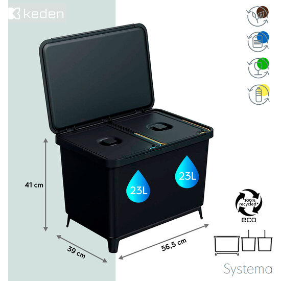 SISTEMA DE CLASIFICACIÓN DE RECICLAJE 2 X 23L KEDEN image 1