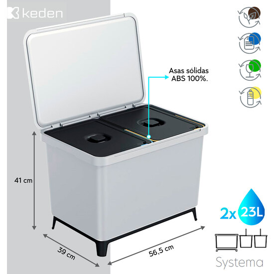 SISTEMA CLASIFICADOR DE RECICLAJE 2X23L COLOR GRIS KEDEN image 1