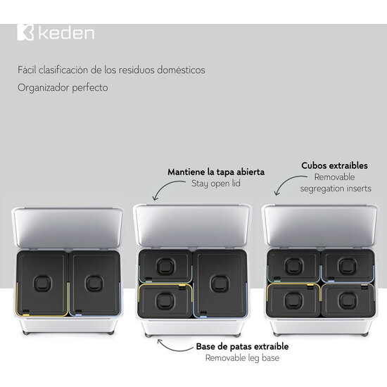 SISTEMA CLASIFICADOR DE RECICLAJE 2X23L COLOR GRIS KEDEN image 2