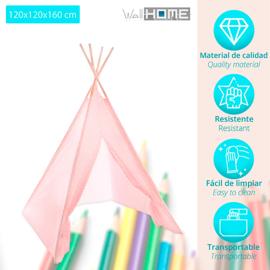 TIPI INFANTIL ROSA + GUIRNALDA LED "SAFARI" WELL HOME image 1
