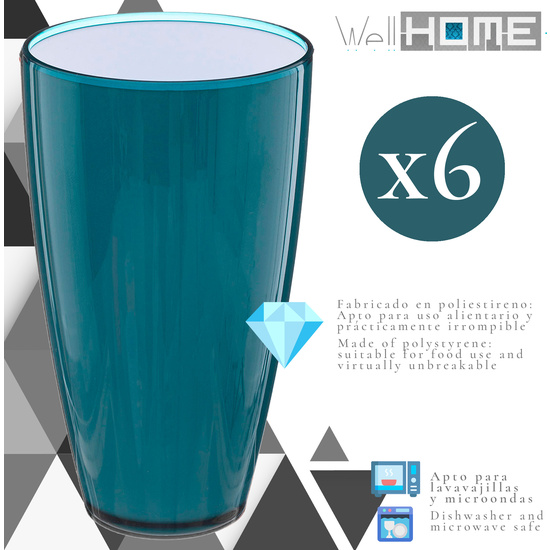 JUEGO DE 6 VASOS AZULES WELLHOME. image 1