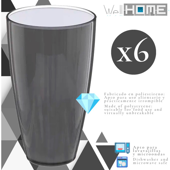 JUEGO DE 6 VASOS GRIS WELLHOME. image 1