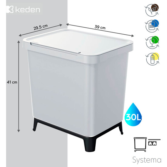 CUBO DE RECICLAJE DE FORMA CUADRADA 30L COLOR BLANCO KEDEN image 1