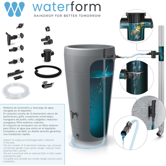 BARRIL DE CAPTACIÓN DE AGUA SMOOTH 80L. SET DE ACCESORIOS ICANSET7 image 3