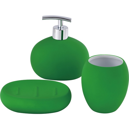 SET 3PC ACCESORIOS DE BAÑO (VASO + DISPENSADOR DE JABÓN + PLATO PARA JABÓN) CERÁMICA VERDE RAINBOW image 0