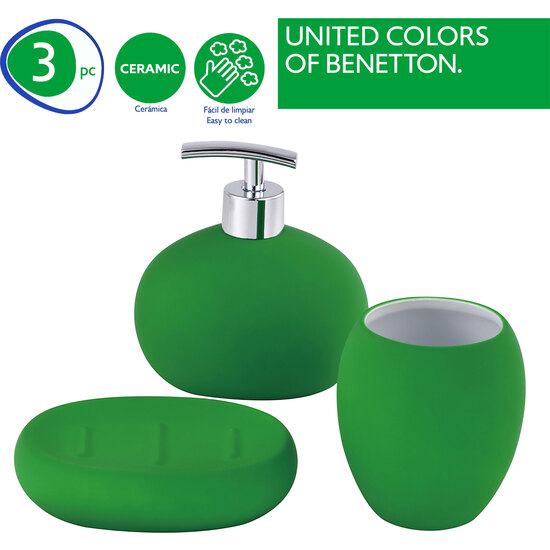 SET 3PC ACCESORIOS DE BAÑO (VASO + DISPENSADOR DE JABÓN + PLATO PARA JABÓN) CERÁMICA VERDE RAINBOW image 1