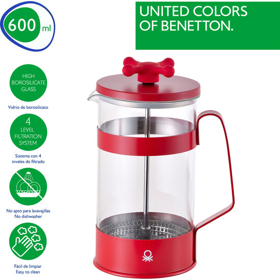 CAFETERA CON ÉMBOLO 6 TAZAS 600ML ACERO INOXIDABLE BOROSILICATO ROJO MATE RAINBOW image 1