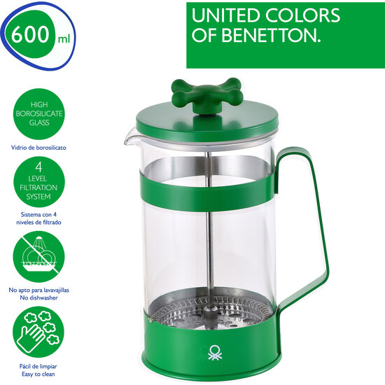 CAFETERA CON ÉMBOLO 6 TAZAS 600ML ACERO INOXIDABLE Y BOROSILICATO VERDE MATE RAINBOW image 1