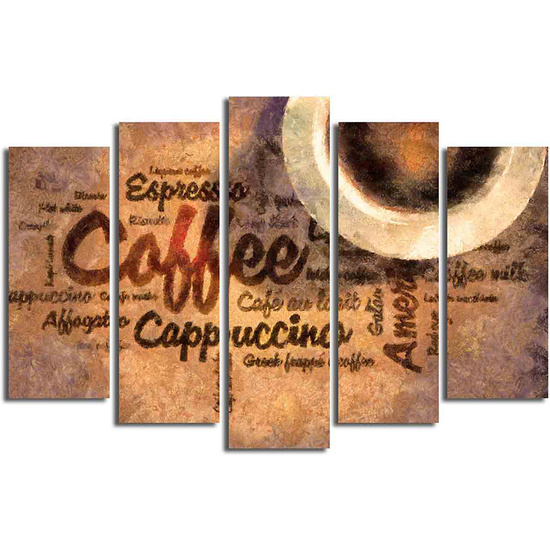 CUADRO LIENZO DECORATIVO CANVAS DE 5 PIEZAS - COFFE image 0