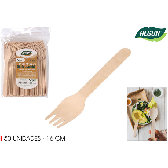 SET-50 TENEDOR MADERA 16CM ALGON image 0