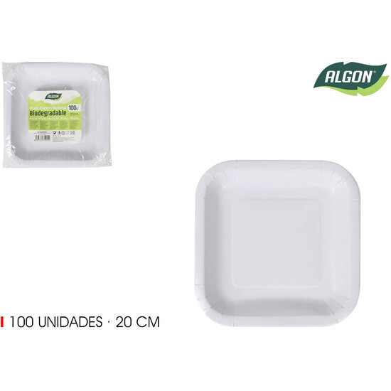 SET-100PLATO CUAD.CART NATURAL 20CM ALGON image 0