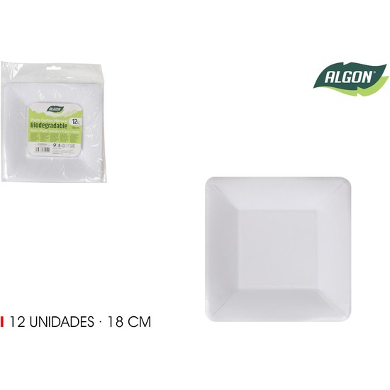 SET-12 PLATO CUAD.CART NATURAL 18CM ALGON image 0