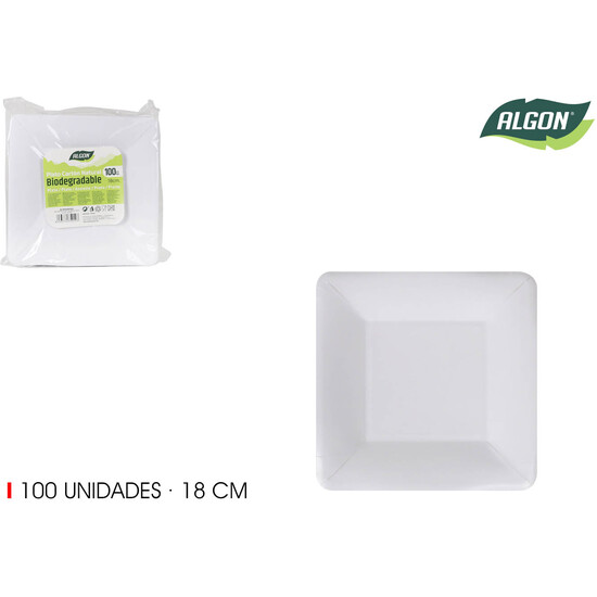 SET-100PLATO CUAD.CART NATURAL 18CM ALGON image 0