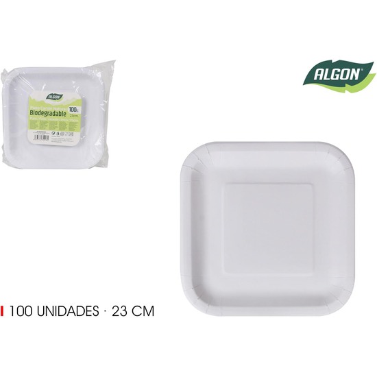 SET-100PLATO CUAD.CART NATURAL 23CM ALGON image 0