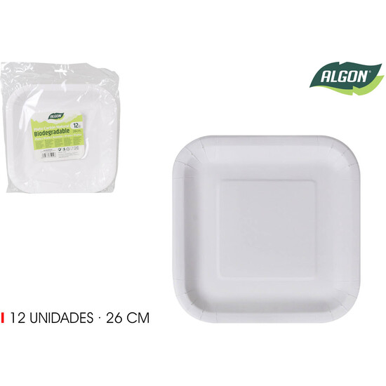 SET-12 PLATO CUAD.CART NATURAL 26CM ALGON image 0