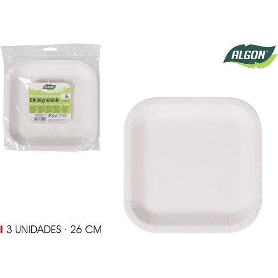 SET-3 PLATO CUAD.CART NATURAL 26CM ALGON image 0