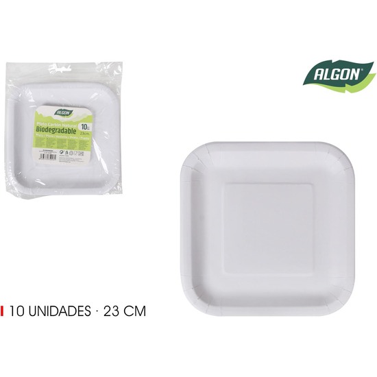 SET-10PLATO CUAD.CART NATURAL 23CM ALGON image 0