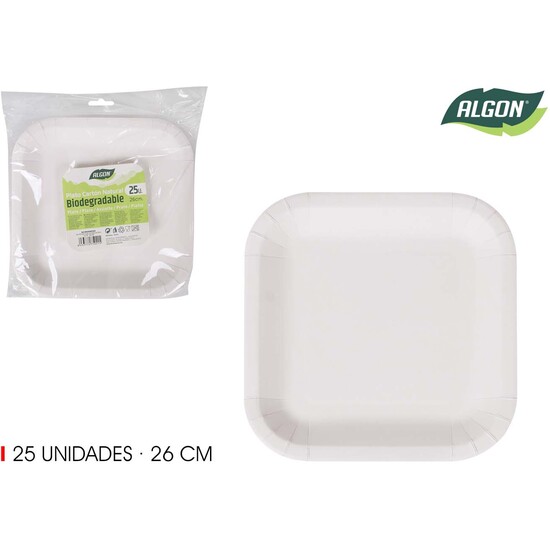 SET-25 PLATO CUAD.CART NATURAL 26CM ALGON image 0