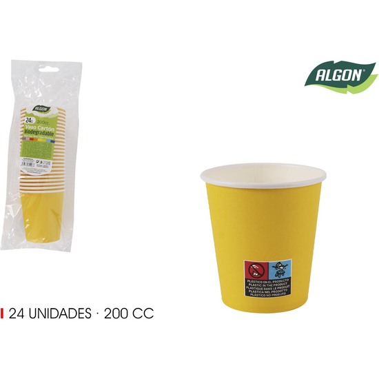 SET-24 VASO CARTON AMARILLO 200CC ALGON image 0