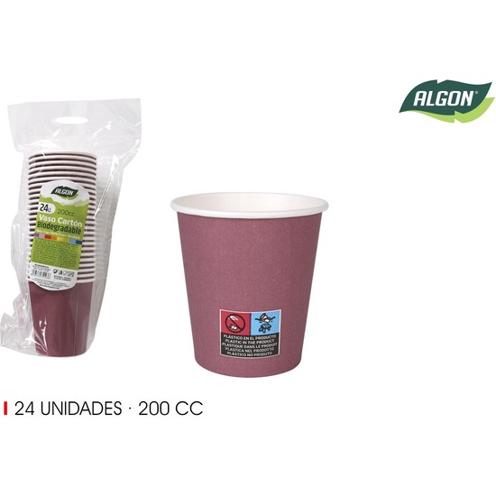 SET-24 VASO CARTON BURDEOS 200CC ALGON image 0