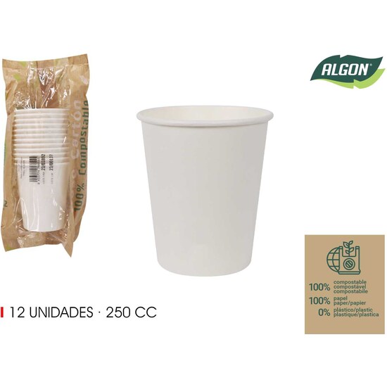 SET-12 VASO BLANCO CARTON 250CC ALGON image 0