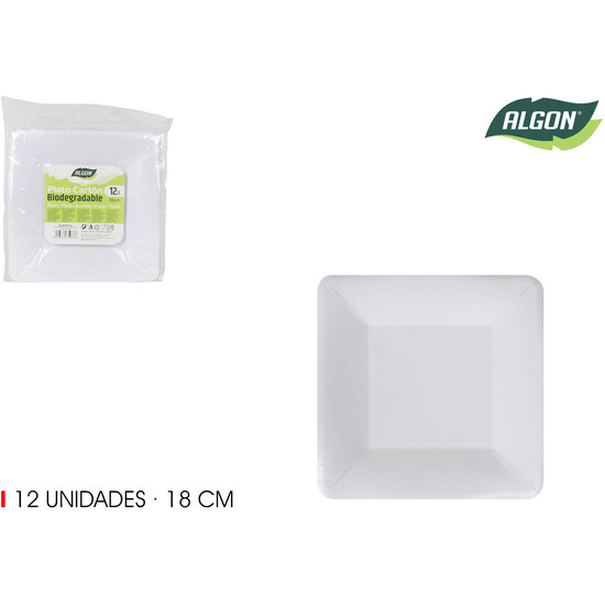 SET-12 PLATO CARTON CUAD. L/SOJA 18CM ALGON image 0