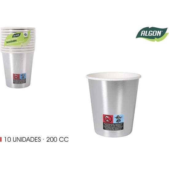 SET-10 VASO CARTON PLATA 200CC ALGON image 0