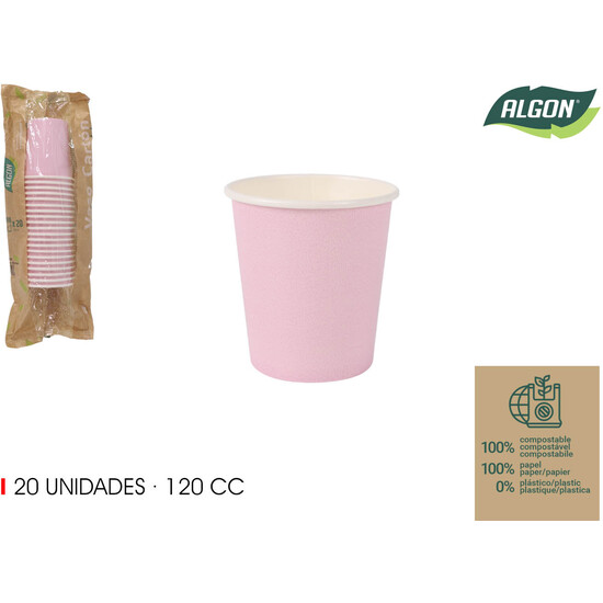 SET-20 VASO CARTON ROSA BABY 120CC ALGON image 0