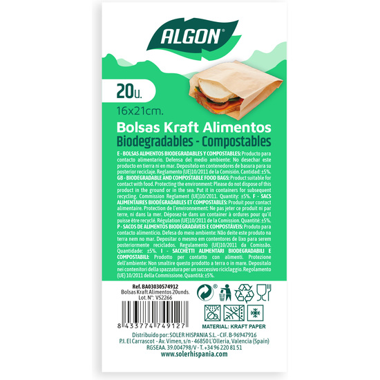 BOLSAS KRAFT ALIMENTOS REUTIL.20UND ALGON image 1