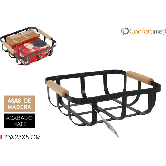 CESTA ORDENAC.NEGRO-WOOD 23X23X8CM CONFORTIME image 0