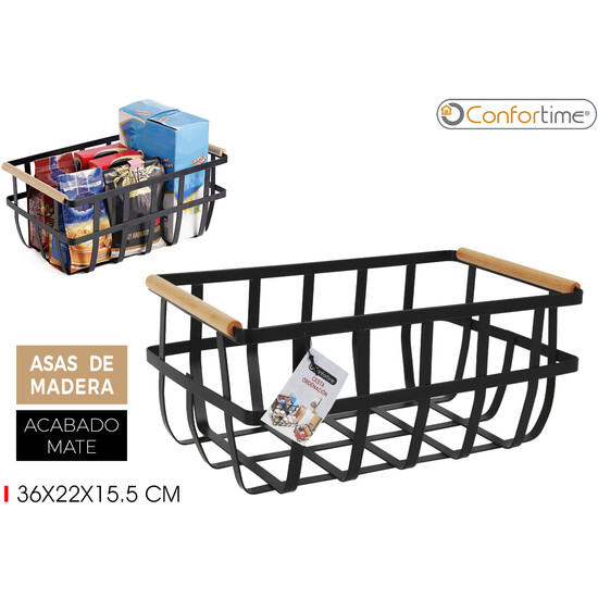 CESTA ORDENAC.NEGRO-WOOD 36X22X15.5 CONFORTIME image 0