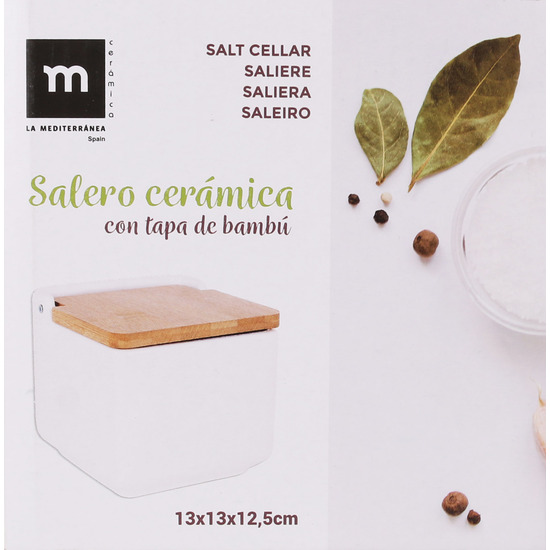 SALERO CERAMICA CON TAPA BAMBU 13X13X12.5CM image 1