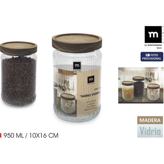 TARRO VIDRIO T/MADERA 950ML RELIEVE ANNA image 0