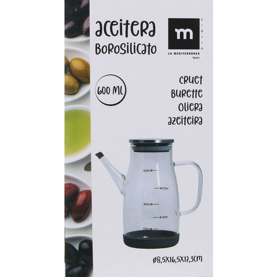 ACEITERA BOROSILICA.TAPON SS 600ML LA MEDITERRANE image 2