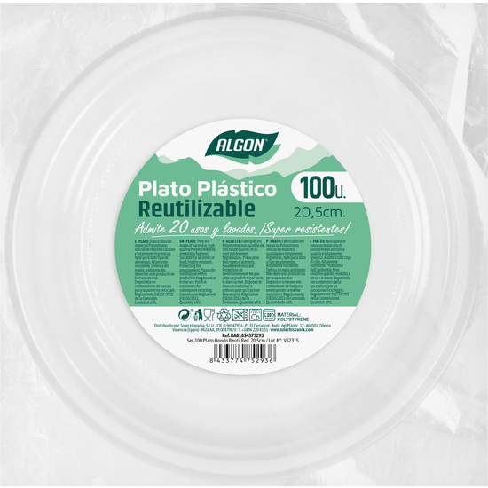 SET-100PLATO H/RED.PLAST.PREMI.20.5 ALGON image 1