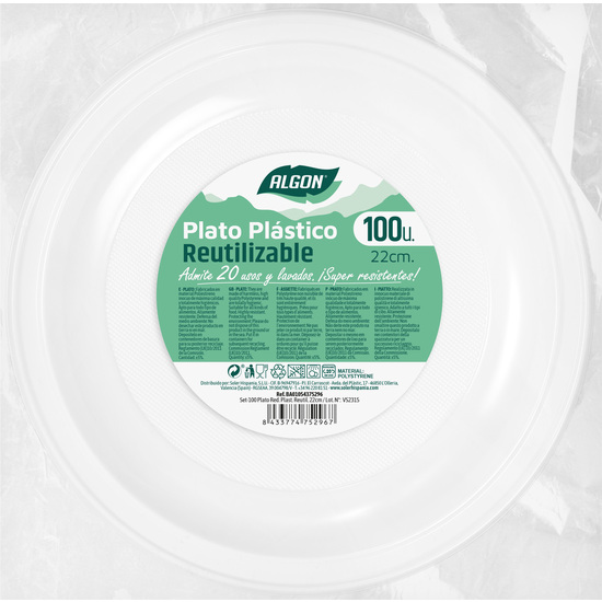 SET-100PLATO RED.PLAST.PREMIUM 22CM ALGON image 1