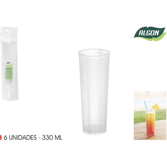 SET-6 VASO TUBO PP 330ML ALGON image 0