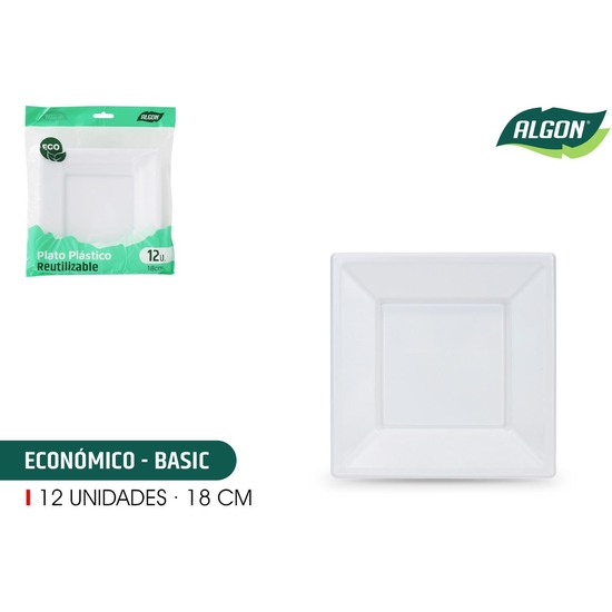 SET-12 PLATO CUAD. PLAST. ECO. 18CM ALGON image 0