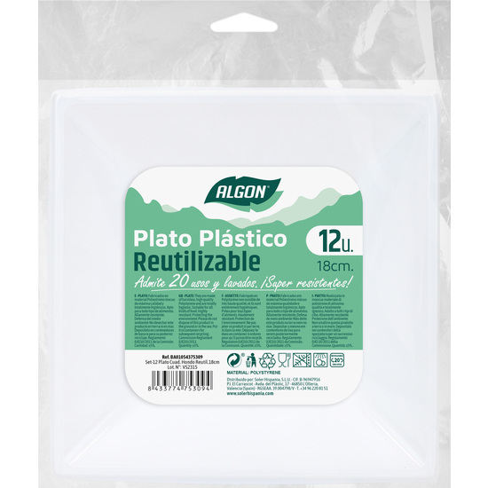 SET-12PLATO H/CUAD.PLAST.PREMI.18CM ALGON image 1